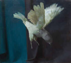 Asetelma (lento II), öljy kankaalle, 40cm x 45cm, 2021