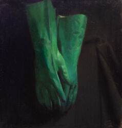 Asetelma (suojakäsineet), öljy kankaalle, 45cm x 40cm, 2021