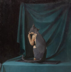 Asetelma (kissa), öljy kankaalle, 60cm x 60cm, 2021