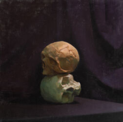 Asetelma (kaksi kalloa), öljy kankaalle, 60cm x 60cm, 2021