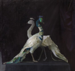 Asetelma (kaksi riikinkukkoa), öljy kankaalle, 81cm x 85cm, 2021