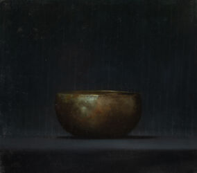 Asetelma (soiva kulho), öljy kankaalle, 40cm x 45cm, 2021